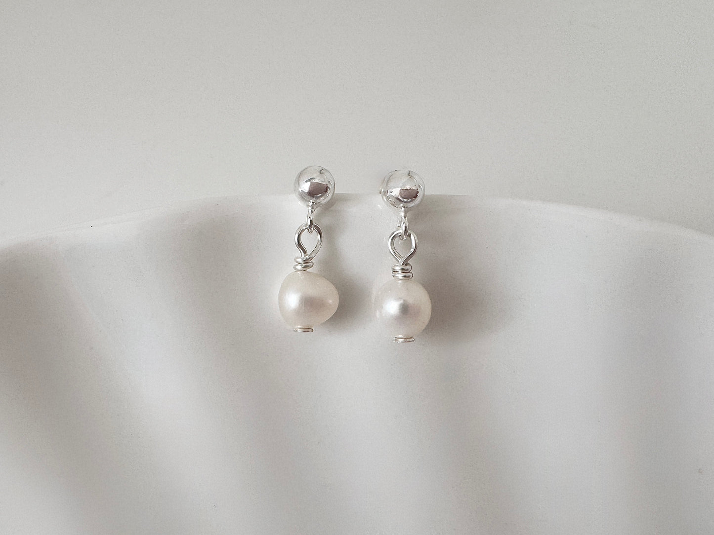 Silver Stud Earrings with Freshwater Pearls
