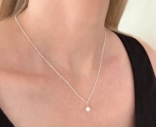 Pearl Necklace on Sterling Silver Satellite Chain