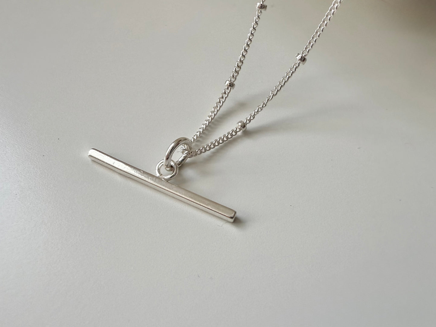 Sterling Silver T-bar Necklace on Satellite Chain