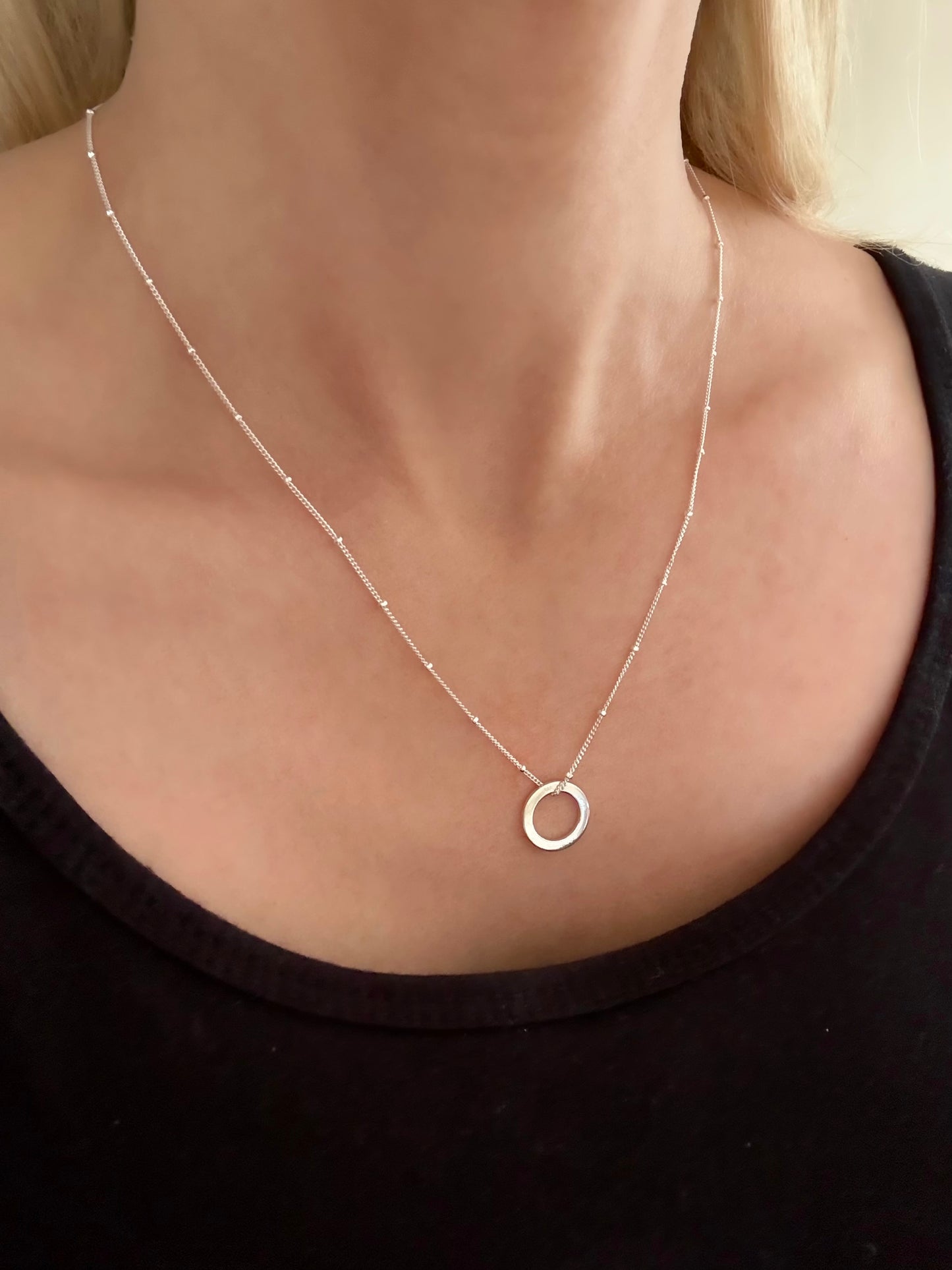 Silver Washer Layering Necklace with Satellite Chain