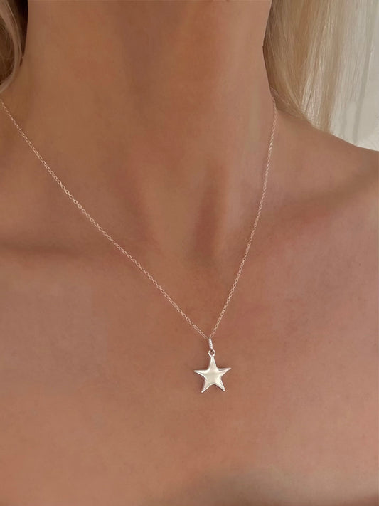 Sterling Silver Puffy Star Pendant Necklace