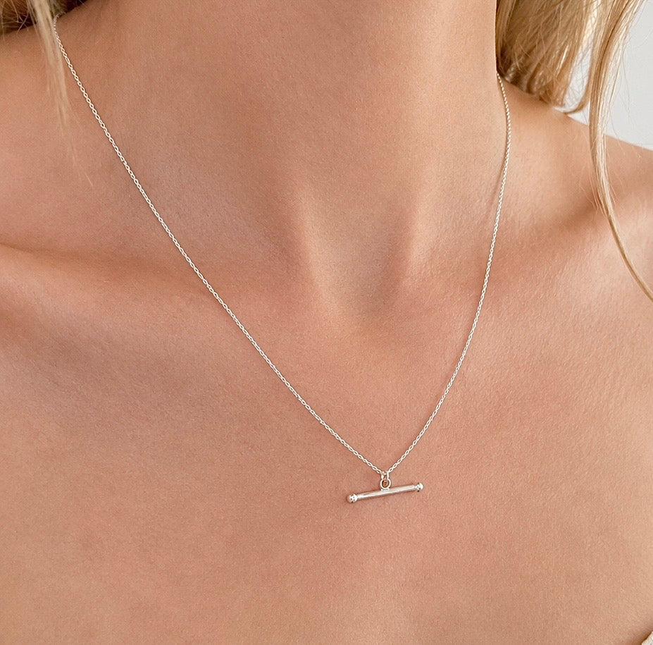 Sterling Silver T-bar Necklace on Trace Chain