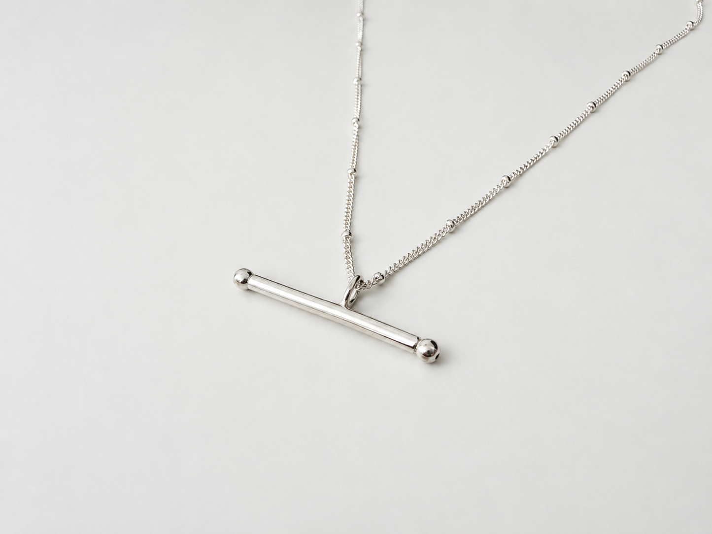 Sterling Silver T-bar Necklace on Satellite Chain