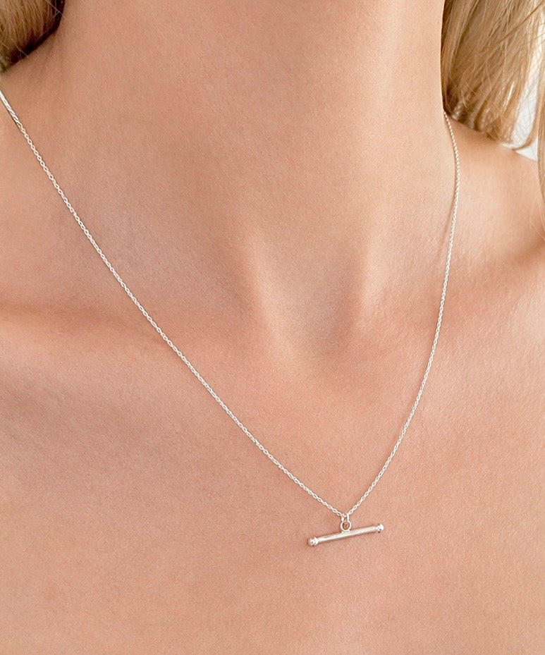 Sterling Silver T-bar Necklace on Trace Chain