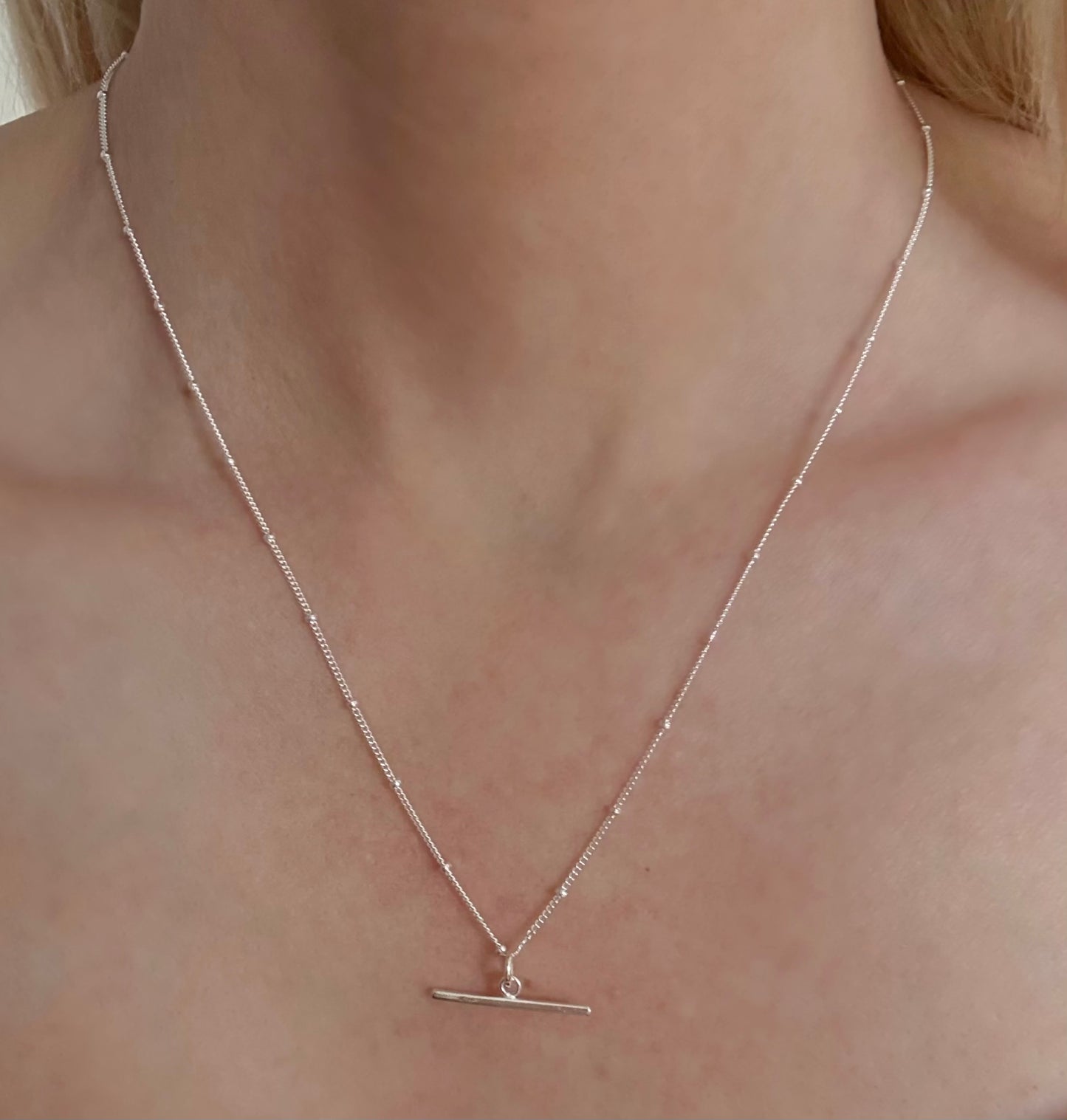 Sterling Silver T-bar Necklace on Satellite Chain