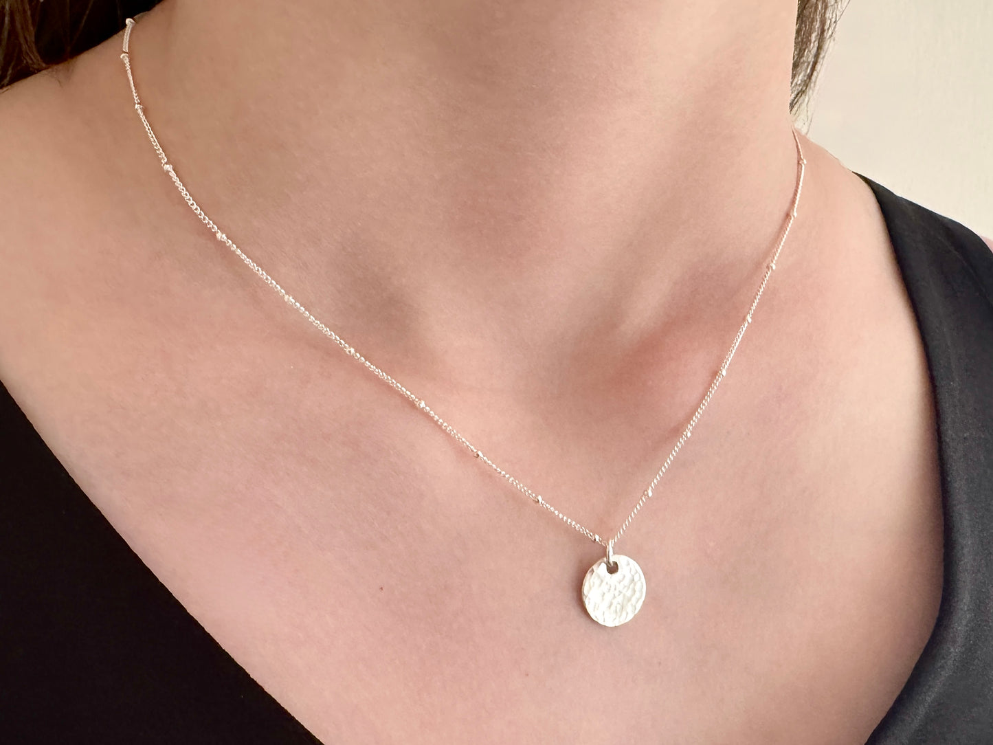 Sterling Silver Disc Necklace on Satellite Chain