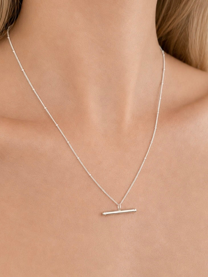 Sterling Silver T-bar Necklace on Satellite Chain