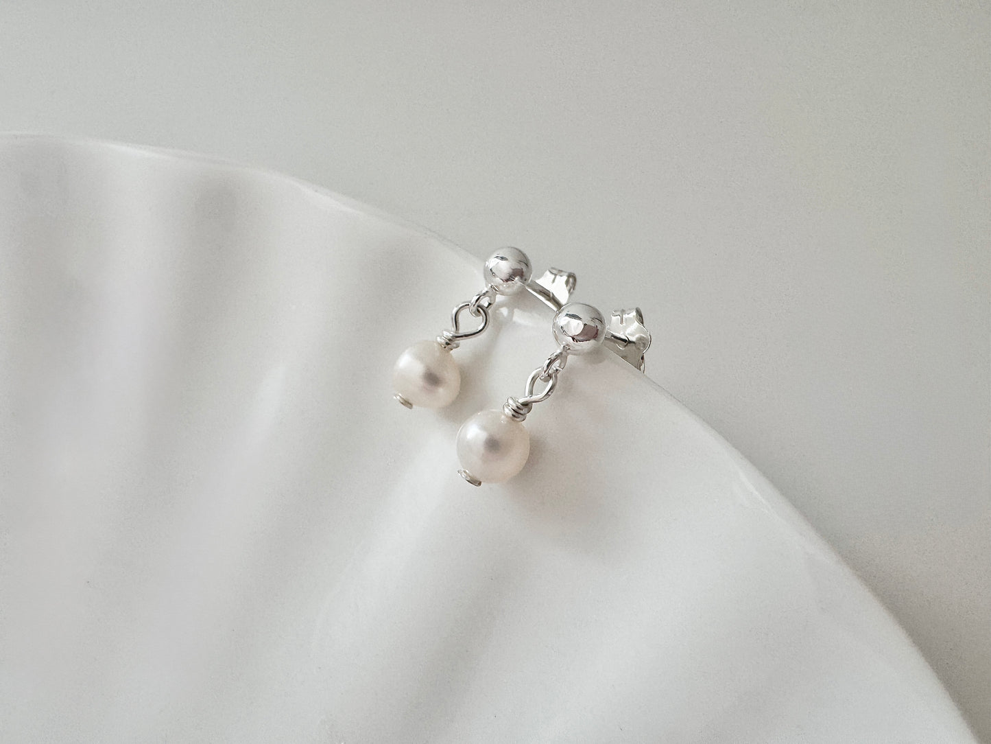 Silver Stud Earrings with Freshwater Pearls
