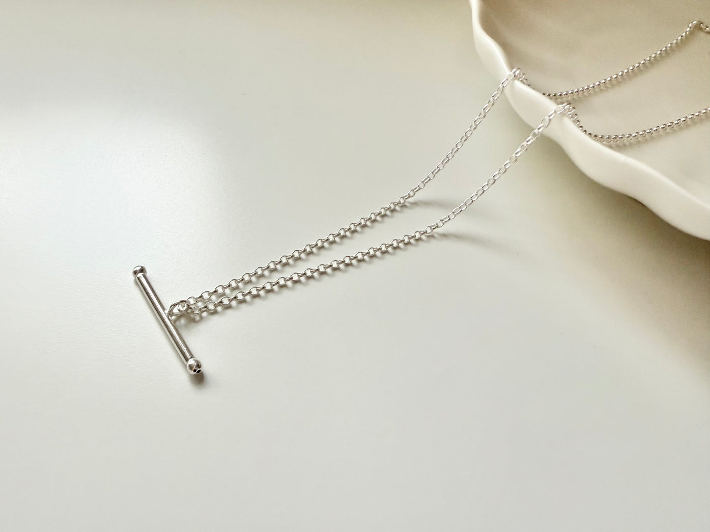 Sterling Silver T-bar Necklace on Medium Chain