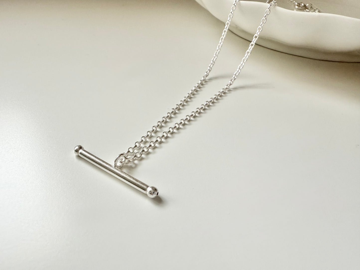 Sterling Silver T-bar Necklace on Medium Chain