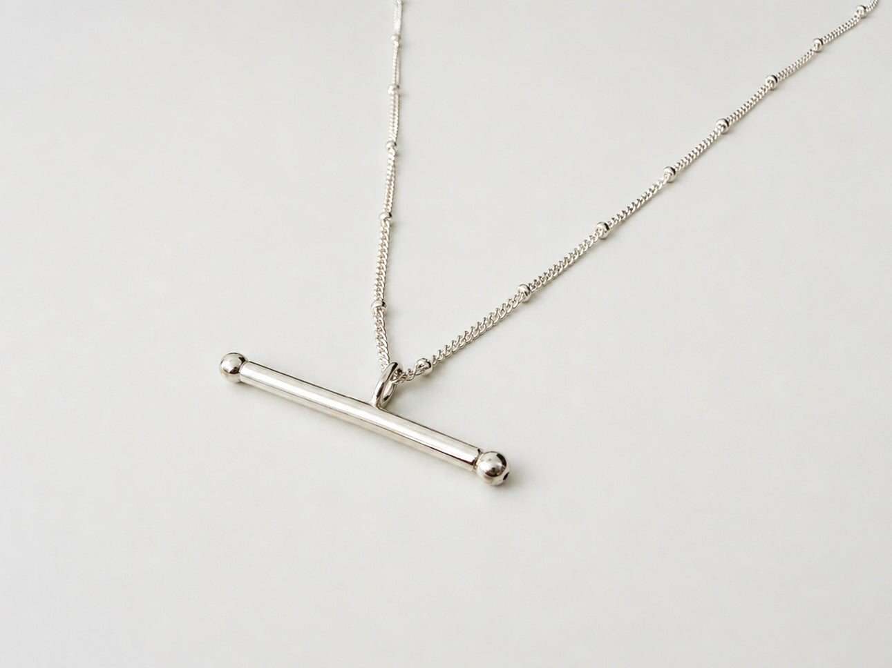 Sterling Silver T-bar Necklace on Satellite Chain