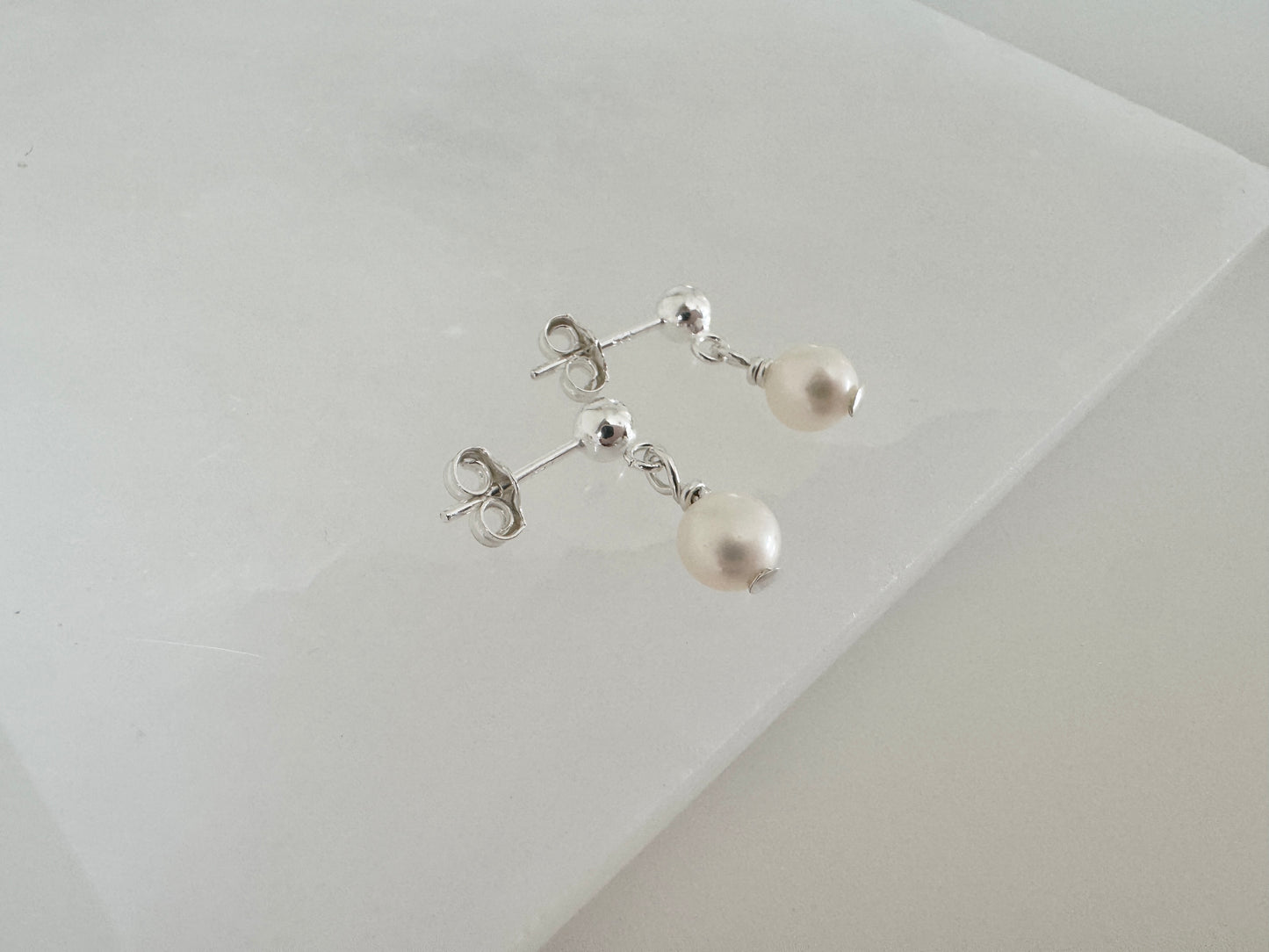 Silver Stud Earrings with Freshwater Pearls
