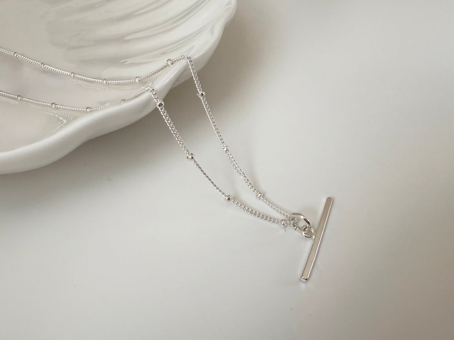 Sterling Silver T-bar Necklace on Satellite Chain