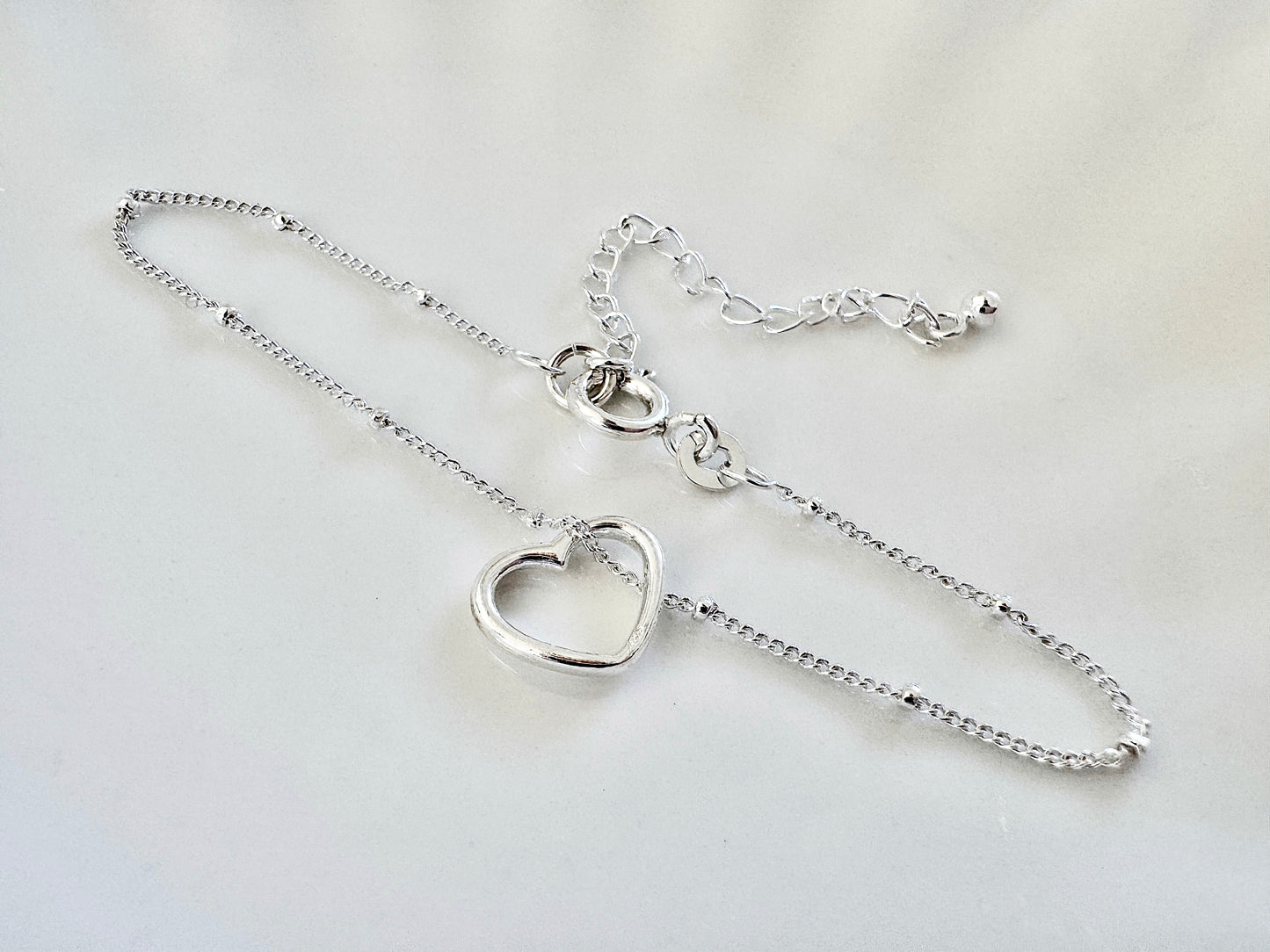 Sterling Silver Adjustable Satellite Chain Heart Bracelet