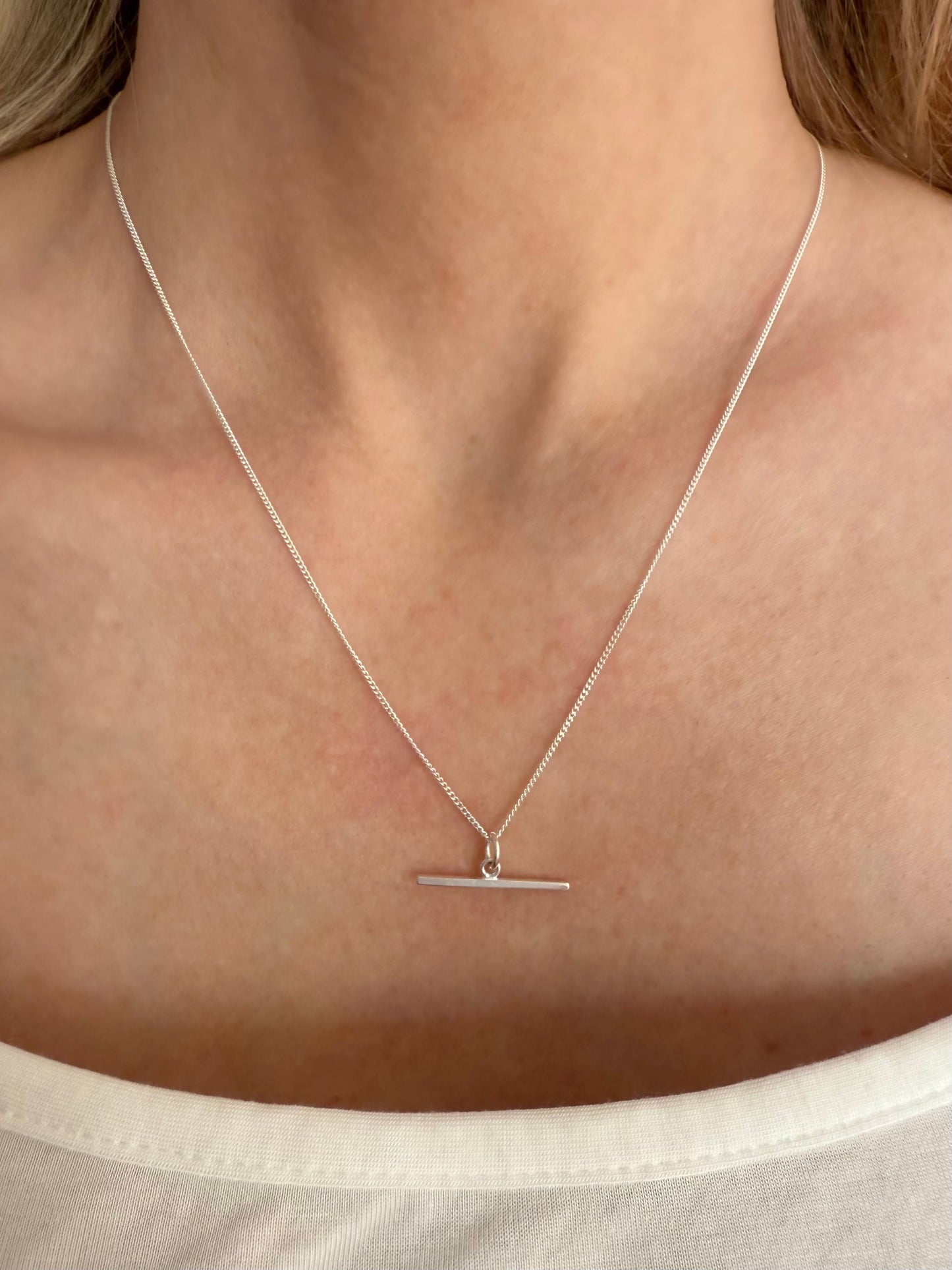 Sterling Silver T-bar Necklace on Curb Chain