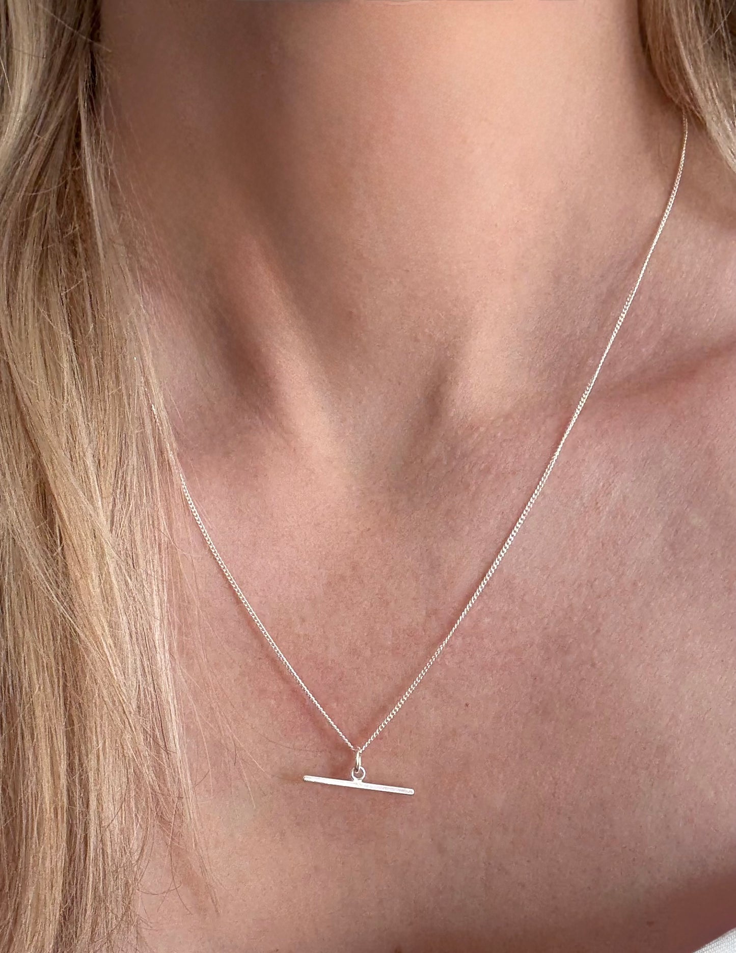 Sterling Silver T-bar Necklace on Curb Chain