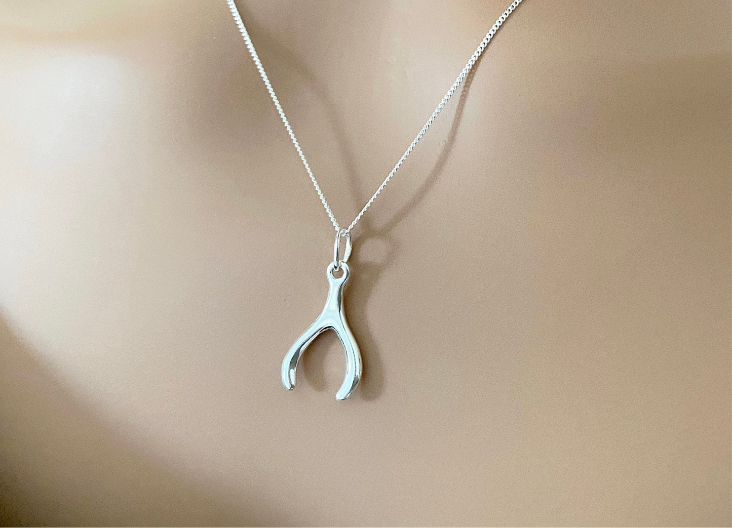Silver Wishbone Pendant Necklace