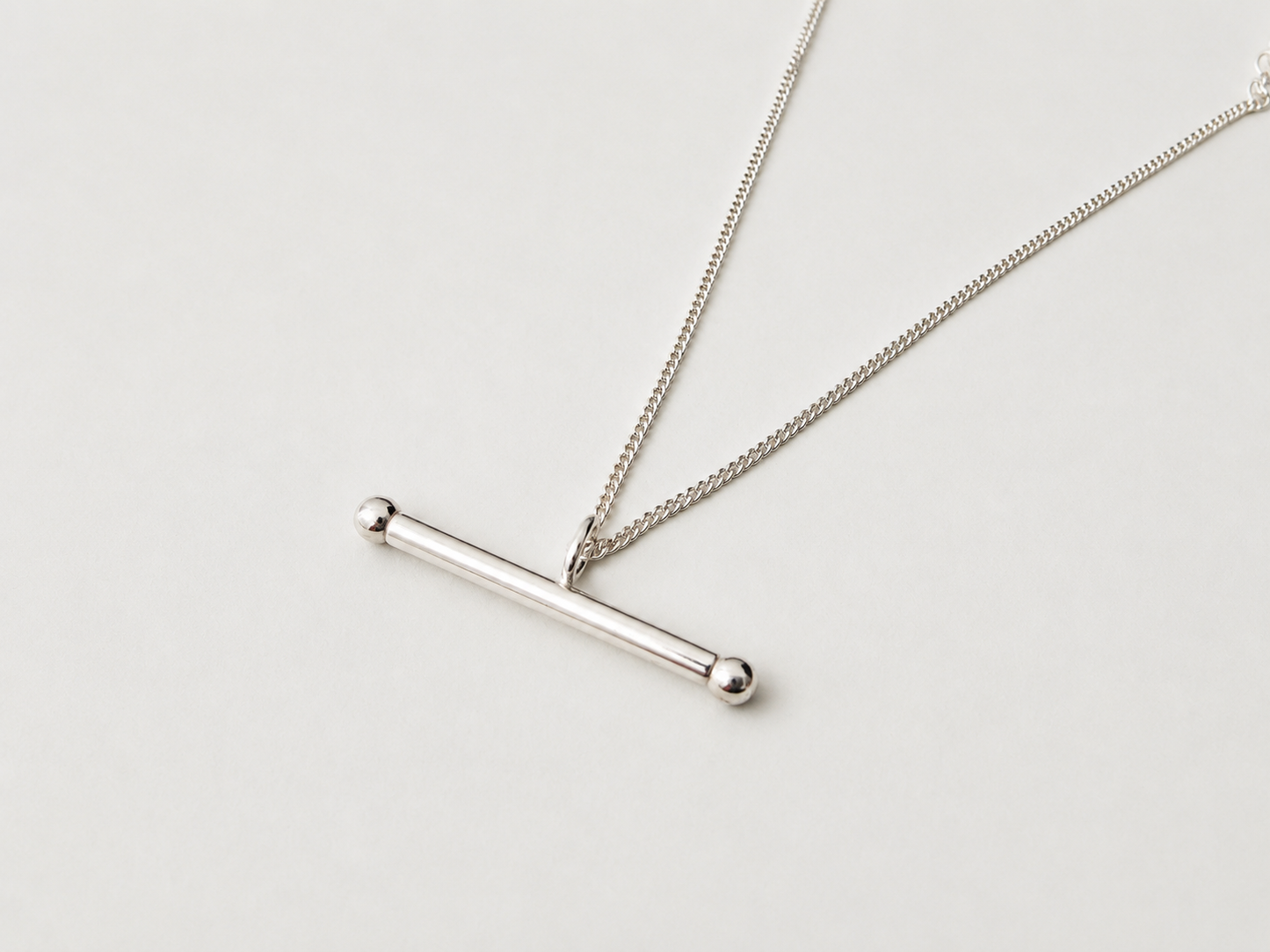 Sterling Silver T-bar Necklace on Curb Chain