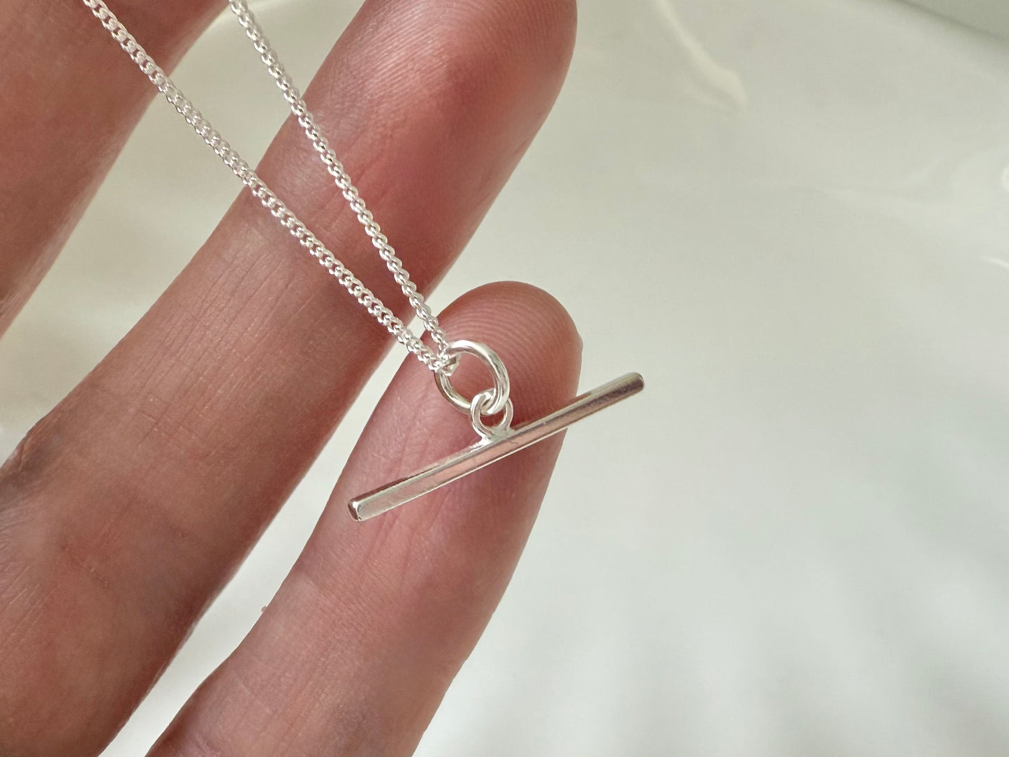 Sterling Silver T-bar Necklace on Curb Chain