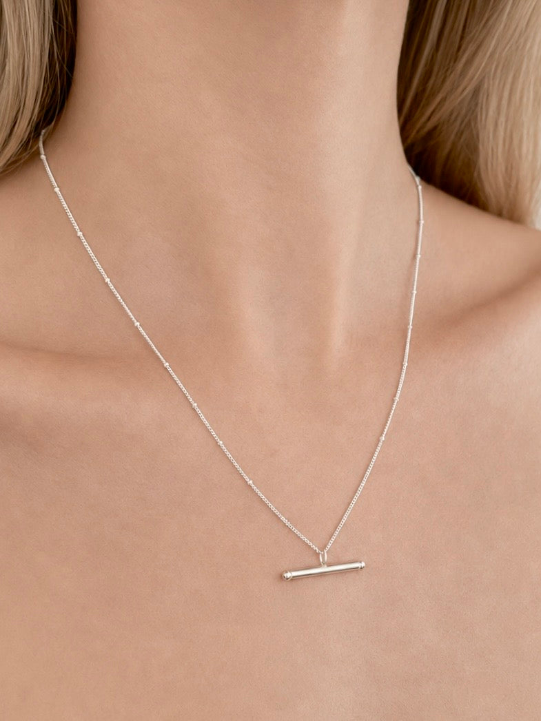 Sterling Silver T-bar Necklace on Satellite Chain