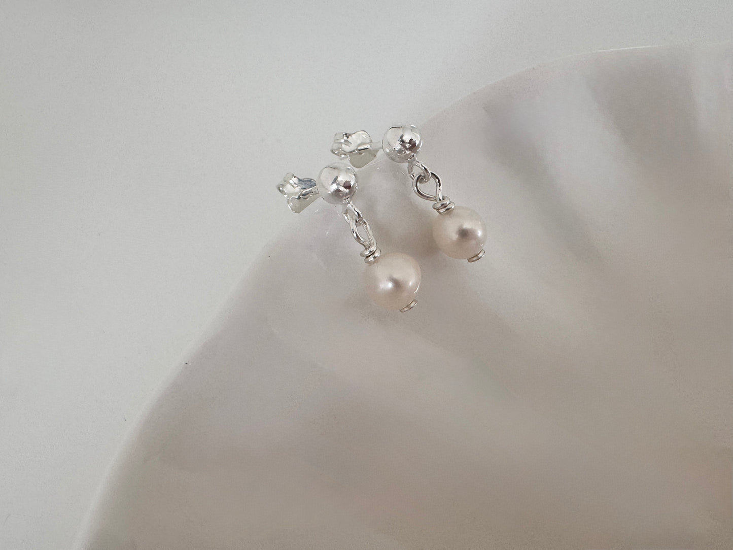 Silver Stud Earrings with Freshwater Pearls