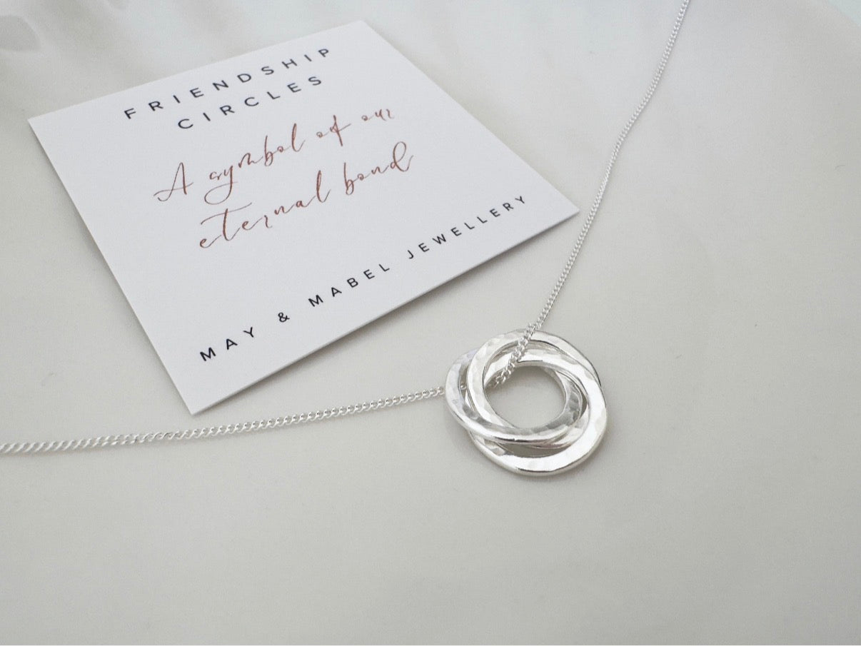 Silver Circle Friendship Pendant Necklace for 3 Friends