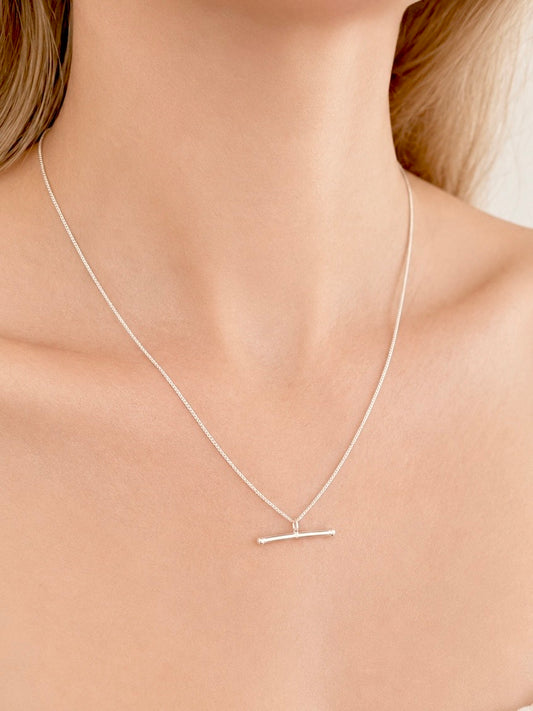 Sterling Silver T-bar Necklace on Curb Chain
