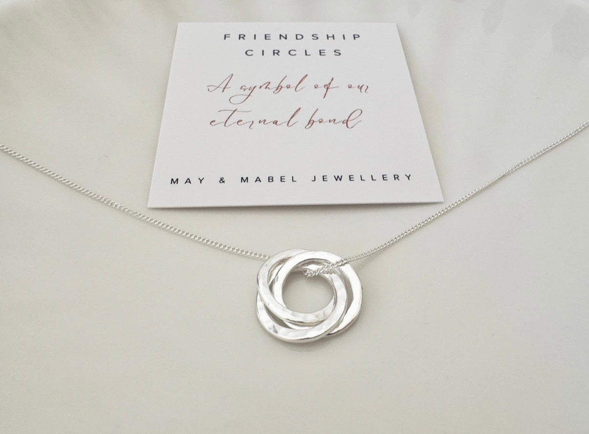 Silver Circle Friendship Pendant Necklace for 3 Friends