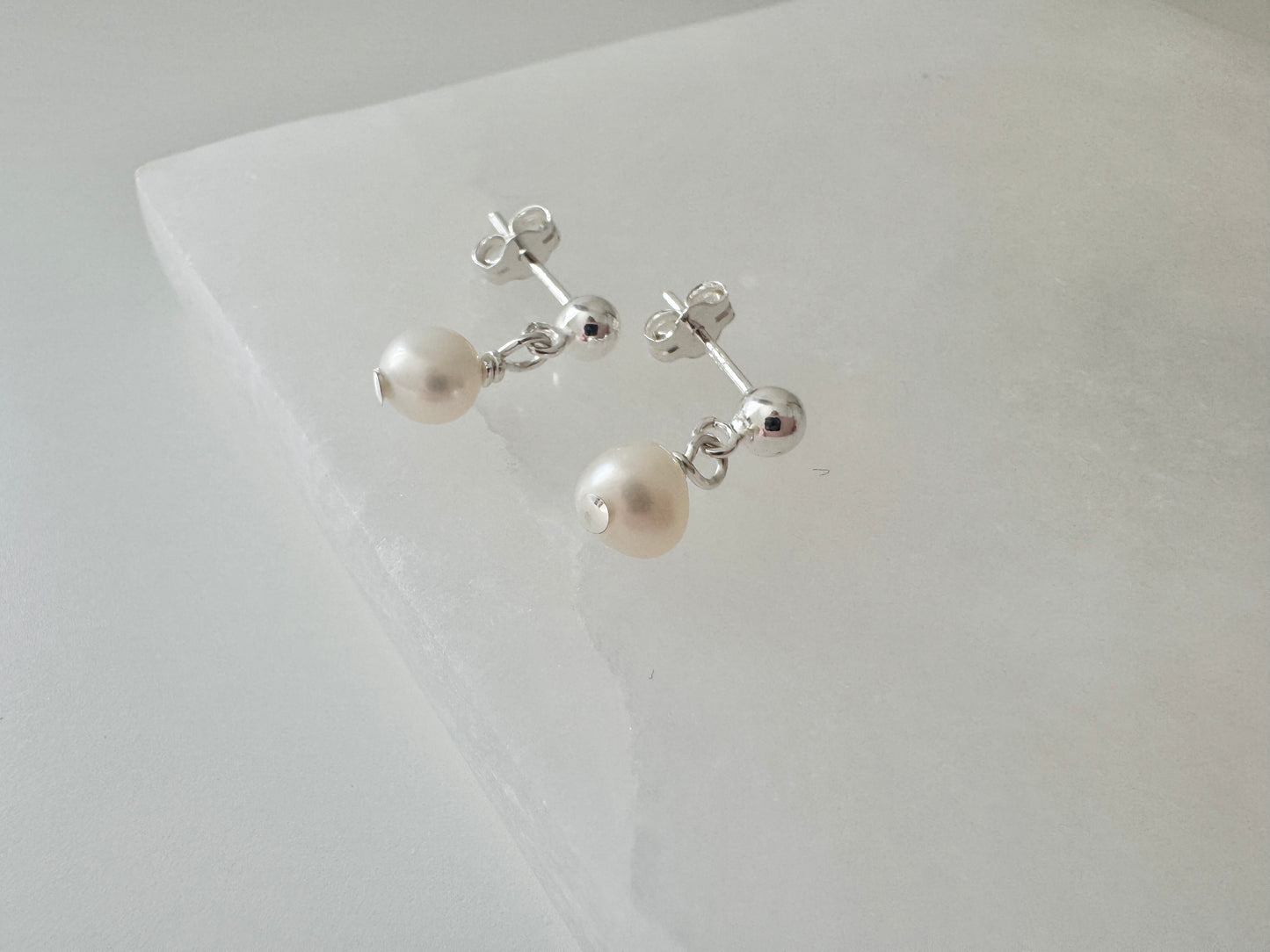 Silver Stud Earrings with Freshwater Pearls