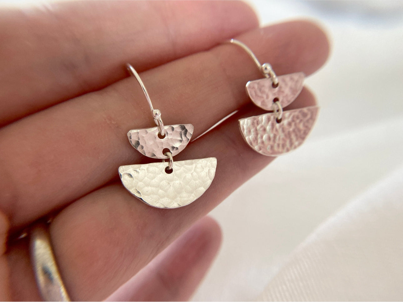 Sterling Silver Semi-Circle Disc Earrings