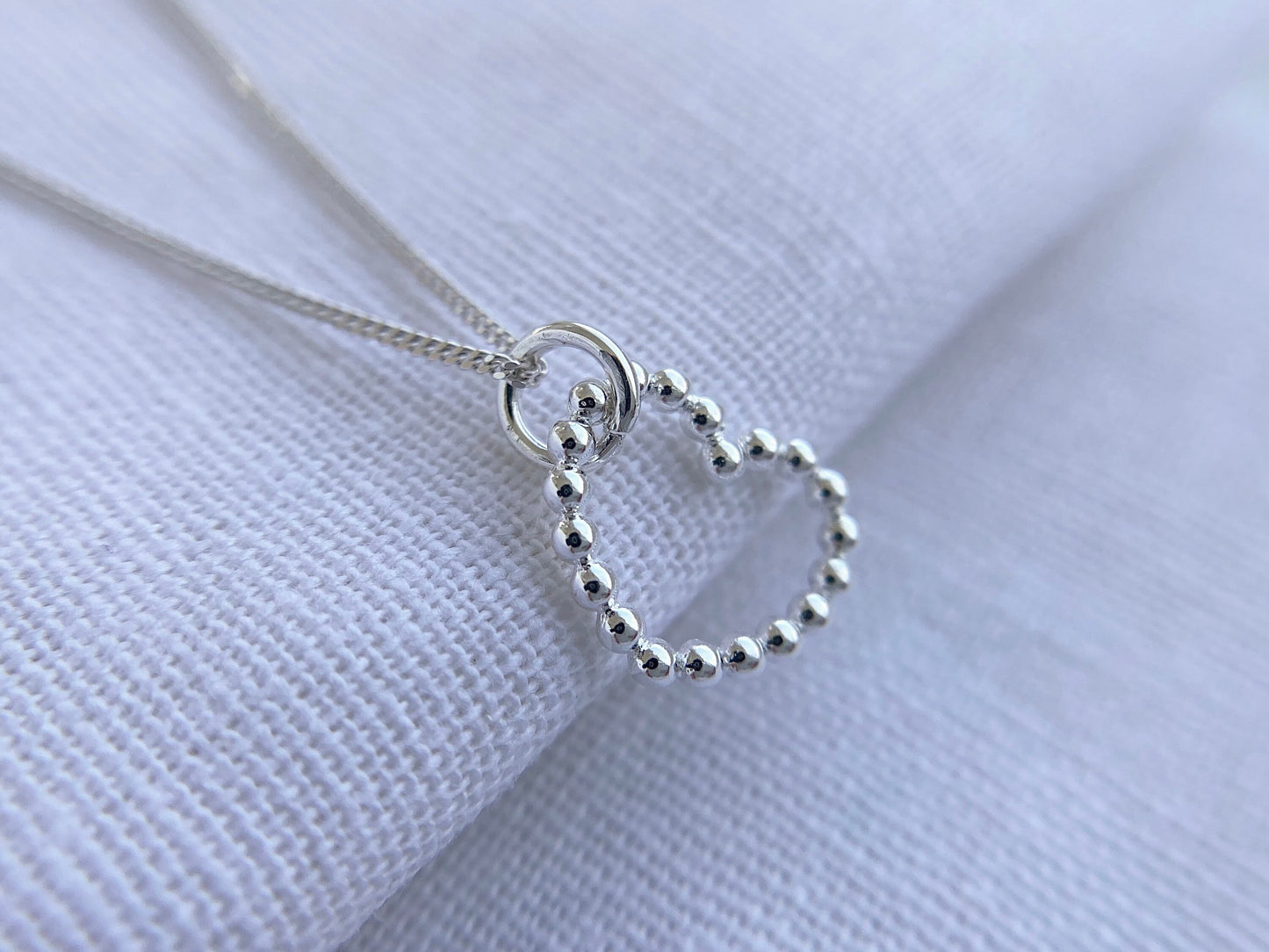 Sterling Silver Beaded Heart Pendant Necklace
