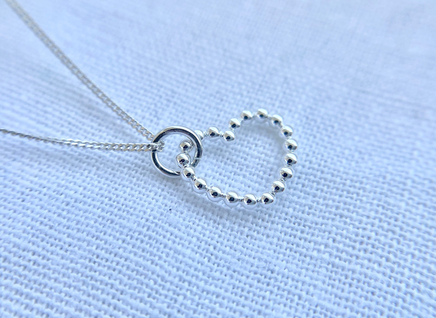 Sterling Silver Beaded Heart Pendant Necklace