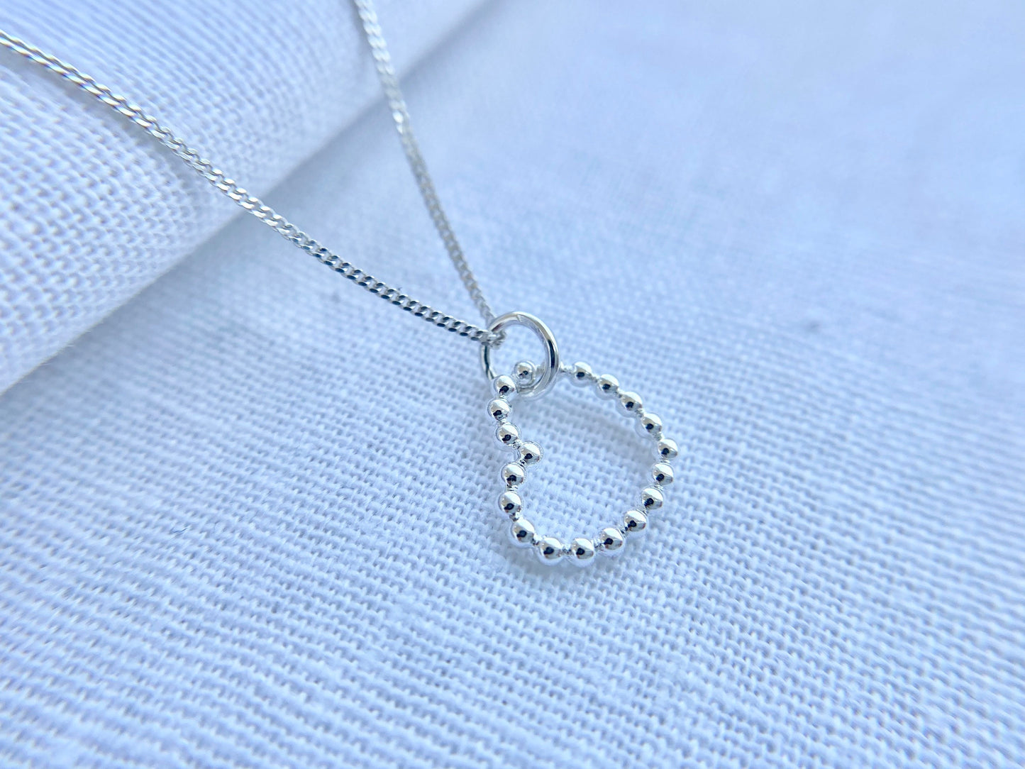 Sterling Silver Beaded Heart Pendant Necklace