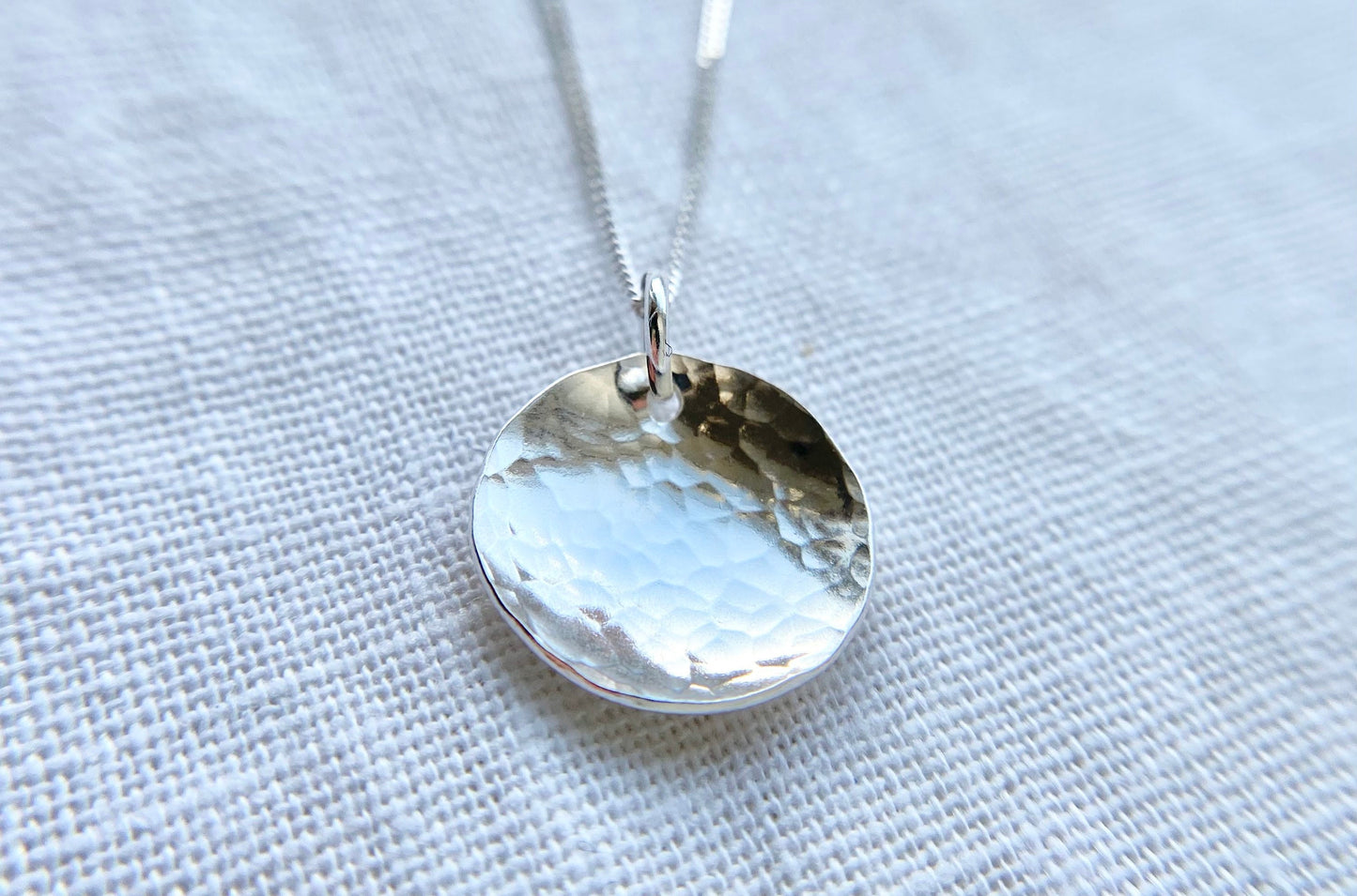 Sterling Silver Curved Disc Pendant Necklace