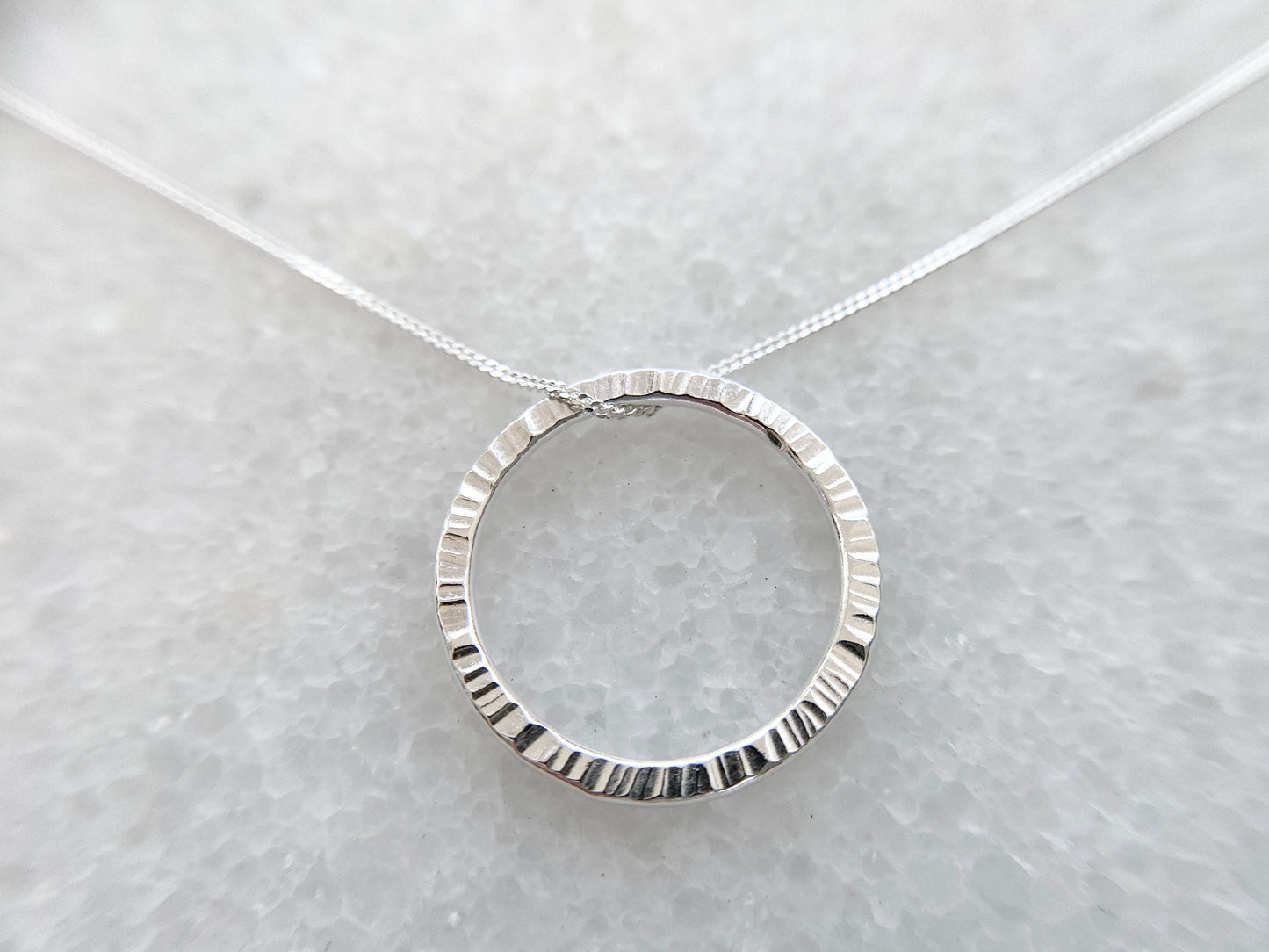 Sterling Silver Line Texture Circle Necklace