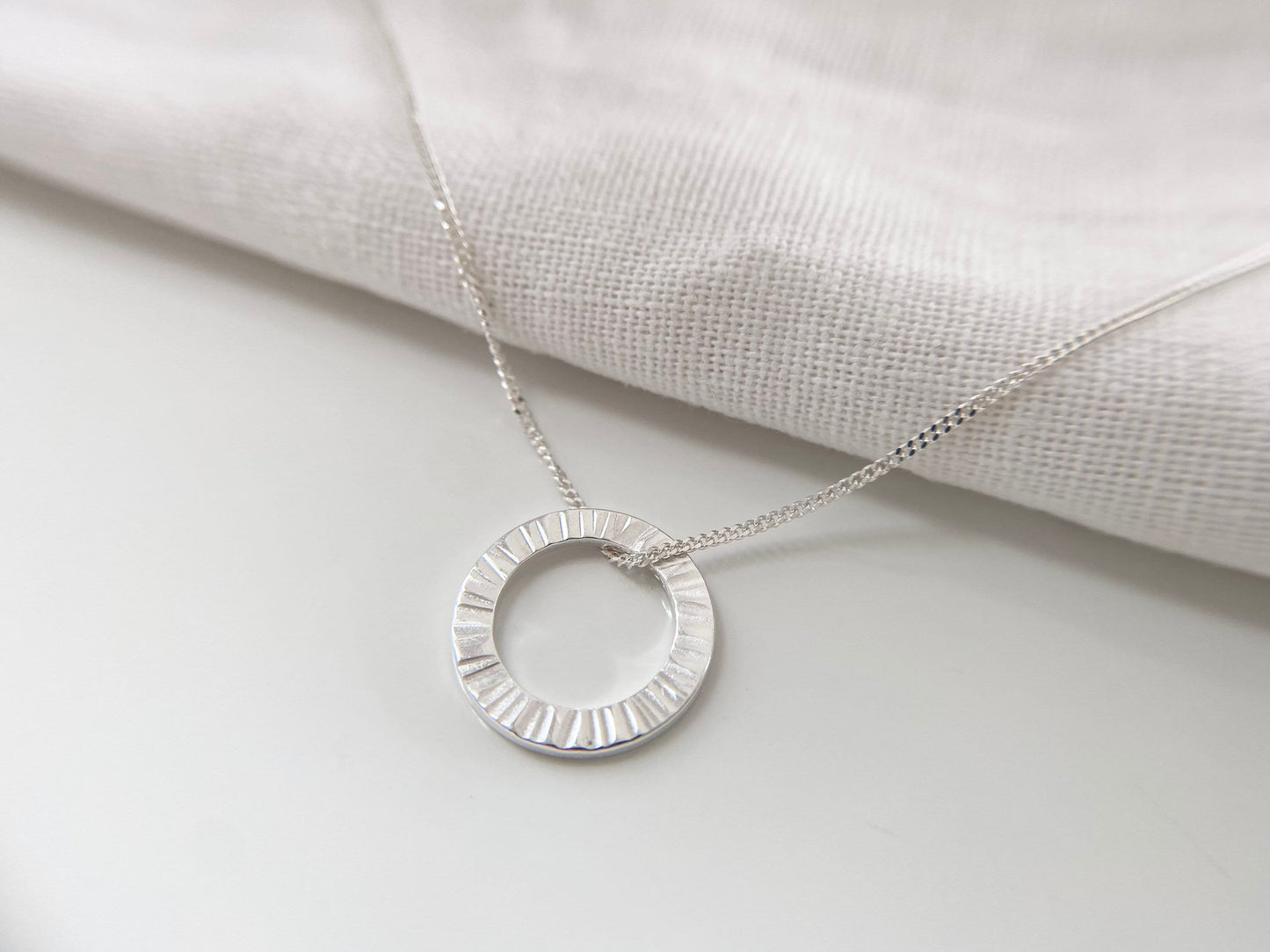 Silver Washer Layering Necklace with Line Texture