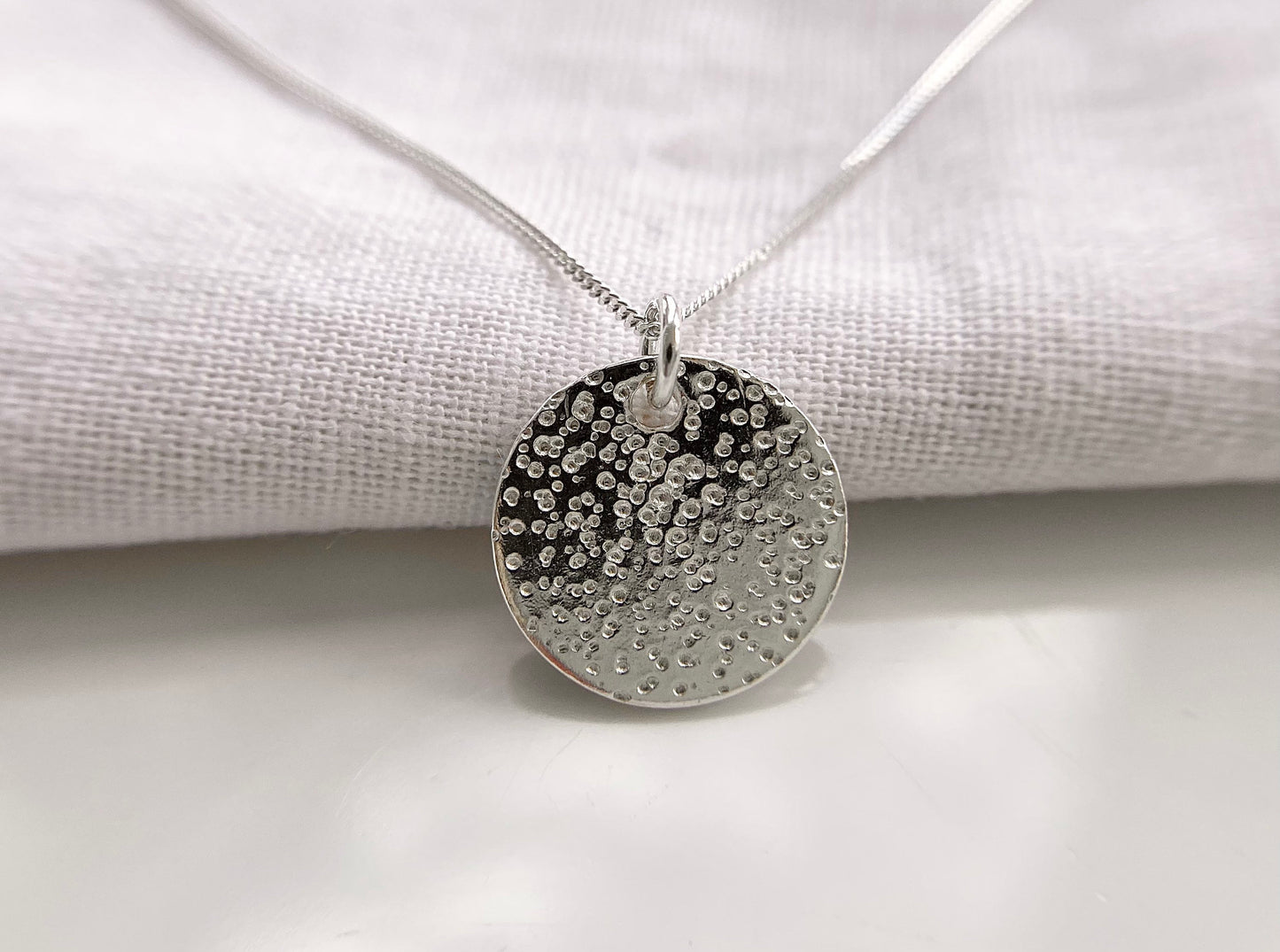 Sterling Silver Speckled Disc Pendant Necklace