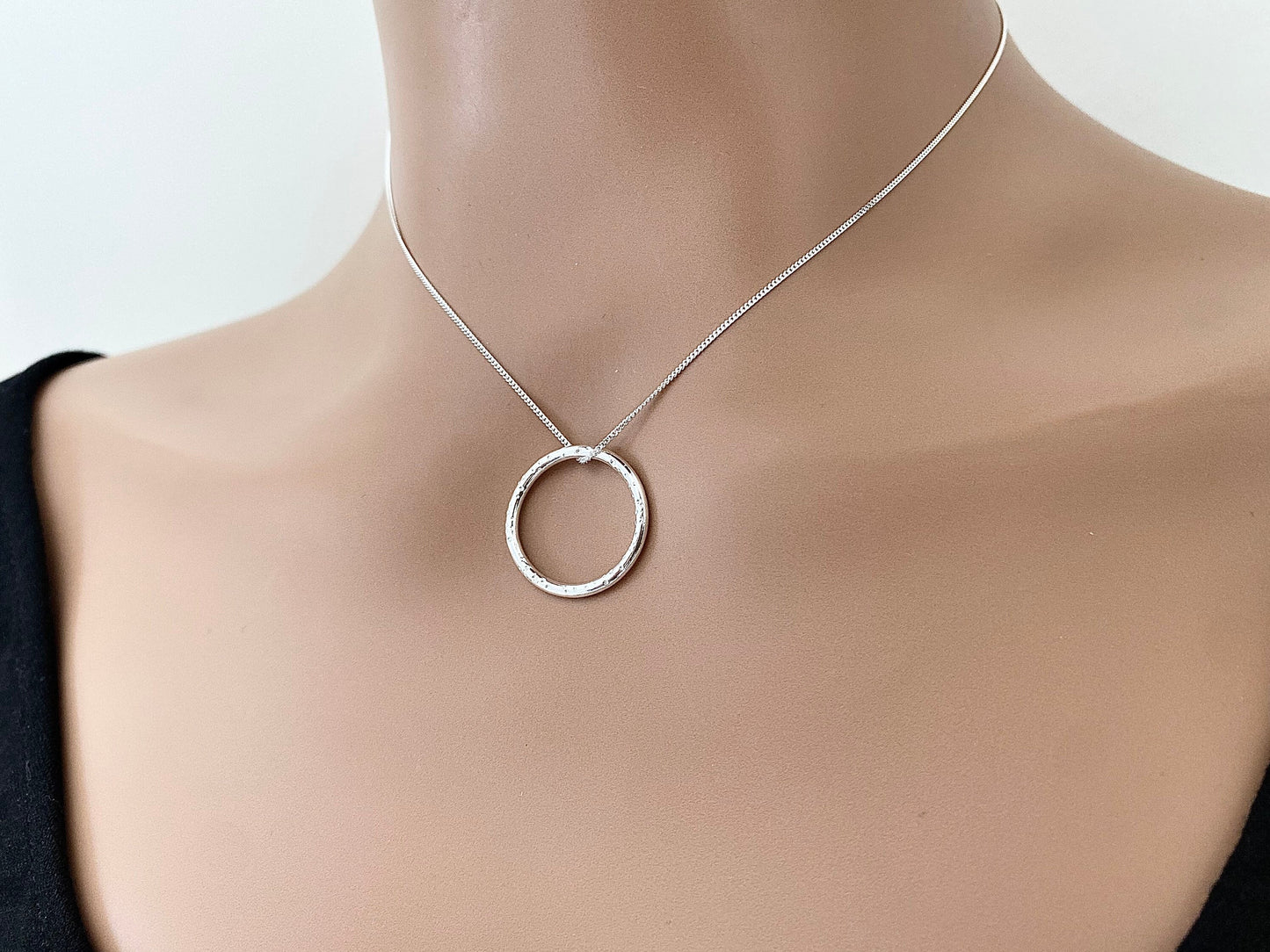 Silver Speckled Circle Layering Necklace