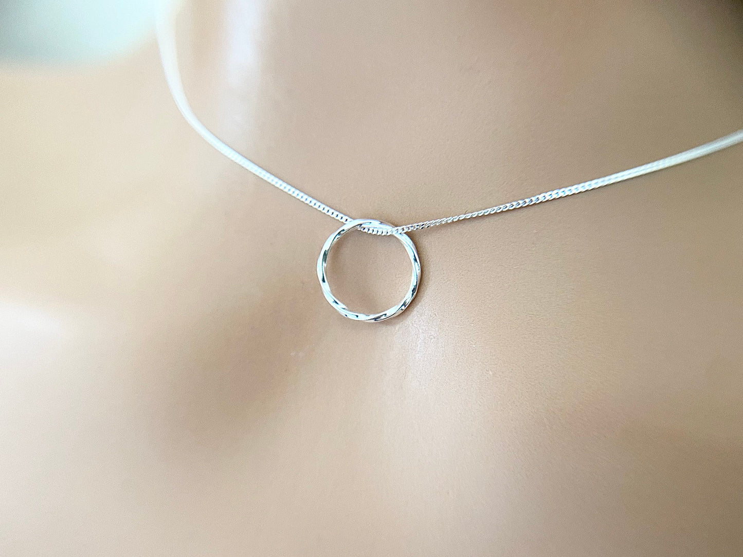 Sterling Silver Twisted Circle Pendant Necklace