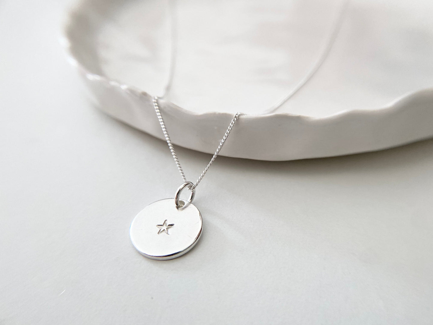 Silver Star Disc Pendant Necklace