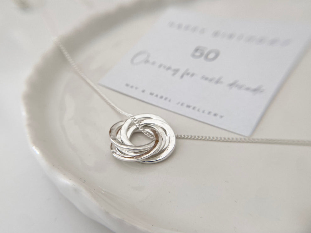 Five Rings Interlocking 50th Birthday Sterling Silver Five Interlocking Rings Necklace – May ...