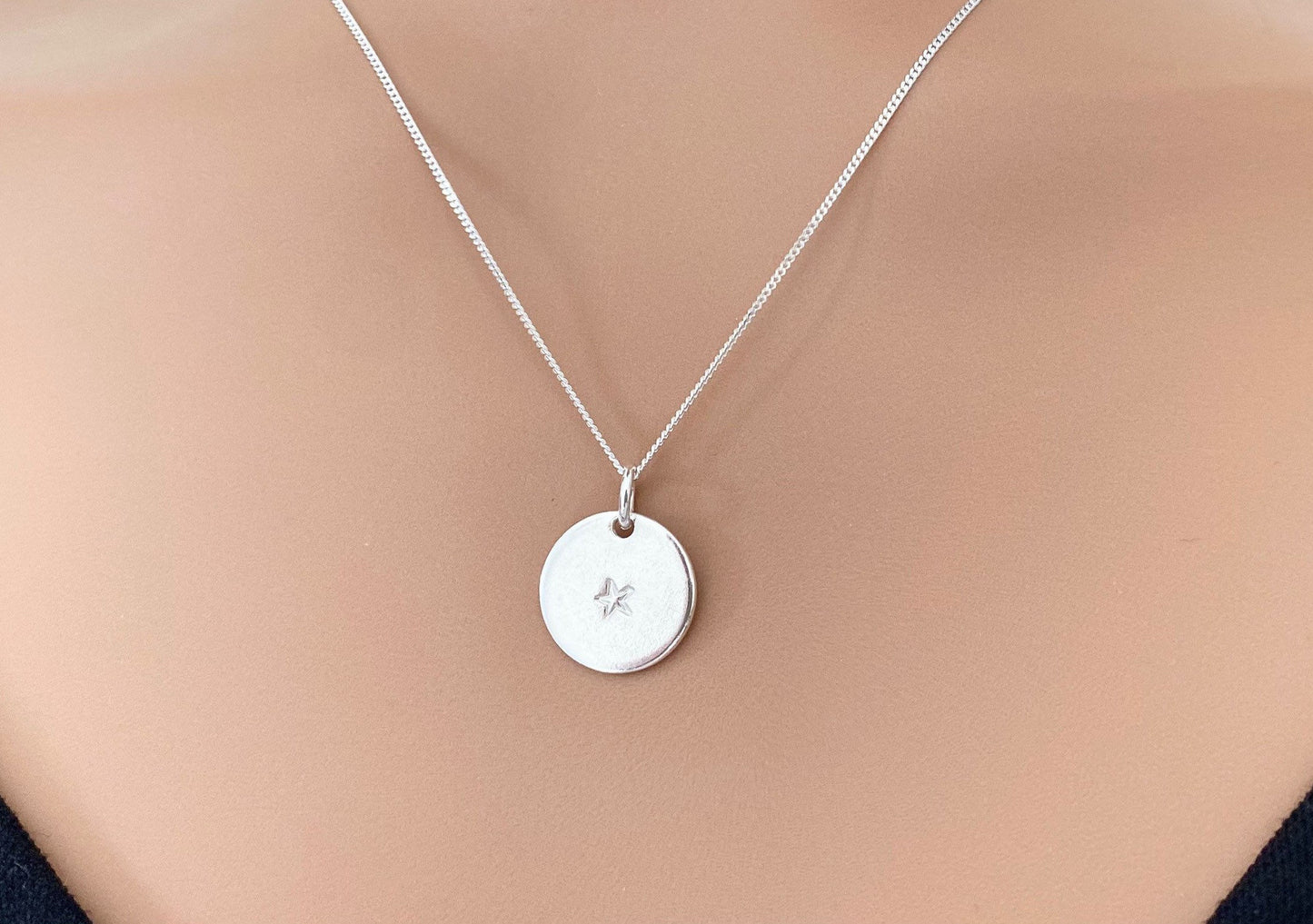 Silver Star Disc Pendant Necklace